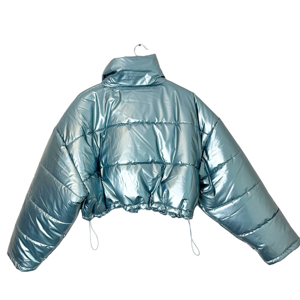 Urban Outfitters UO Taryn Metallic Icy Blue Cropped Puffer Jacket - Picture 8 of 14